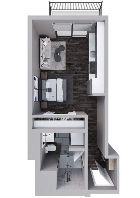 Floor plan for studio, 1 bath, 443 sqft